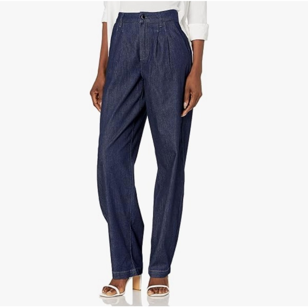 PAIGE DENIM CHAMBRAY DARK WASH PLEATED TROUSERS SZ 34 Retail $269
